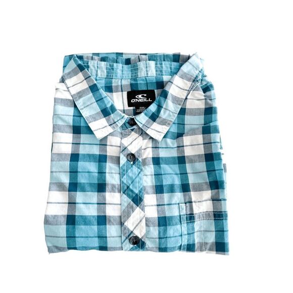 O'Neill Mens Shirt Casual Collared Short Sleeve Standard Fit Plaid Blue XXL - Picture 7 of 7
